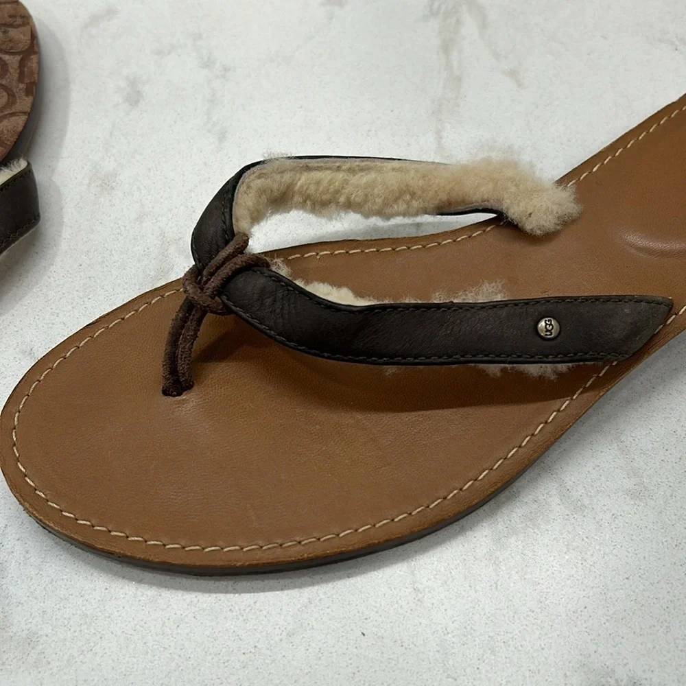 Ugg Fur Flip Wooden Bottom Flops Women’s Size 8